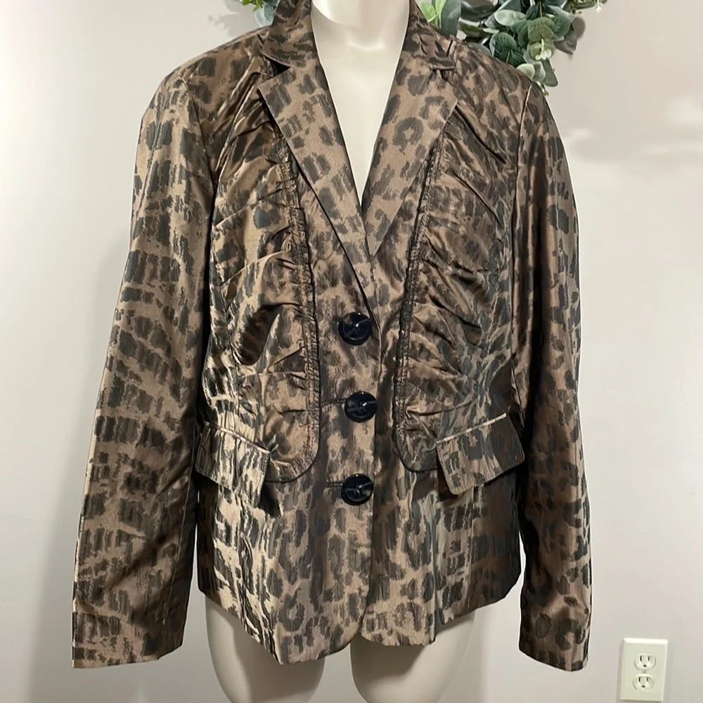 Women's Brown Leopard Print Blazer Jacket - Picture 2 of 16